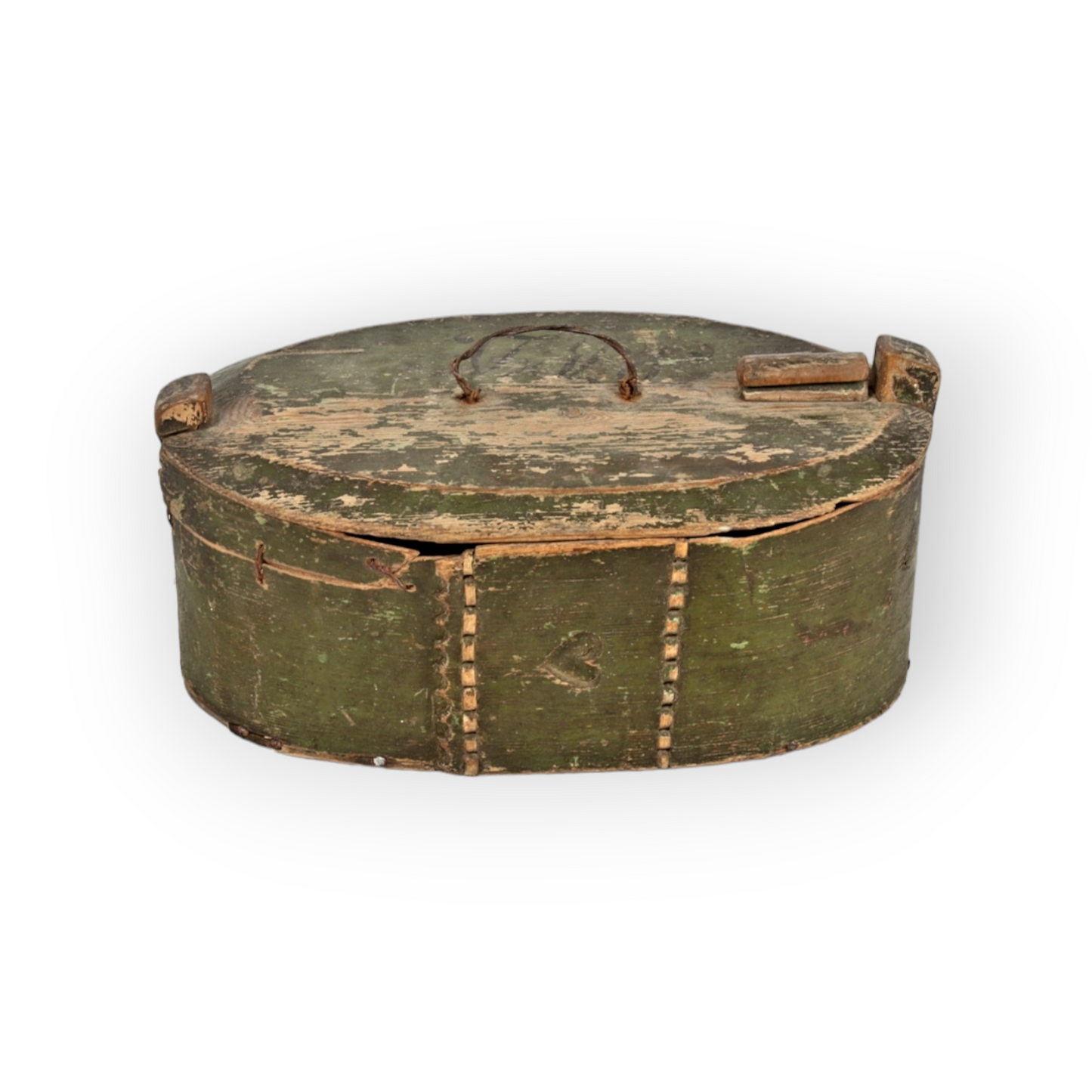 Early 19th-century Scandinavian Antique Bentwood Box In Original Green Paint