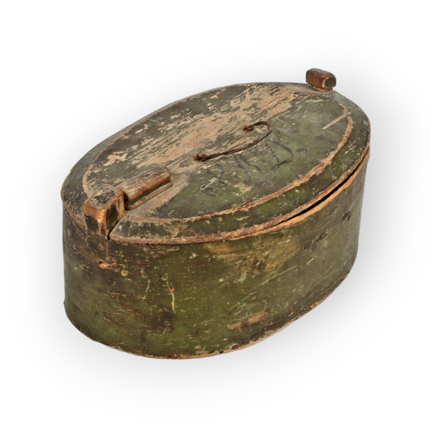 Early 19th-century Scandinavian Antique Bentwood Box In Original Green Paint