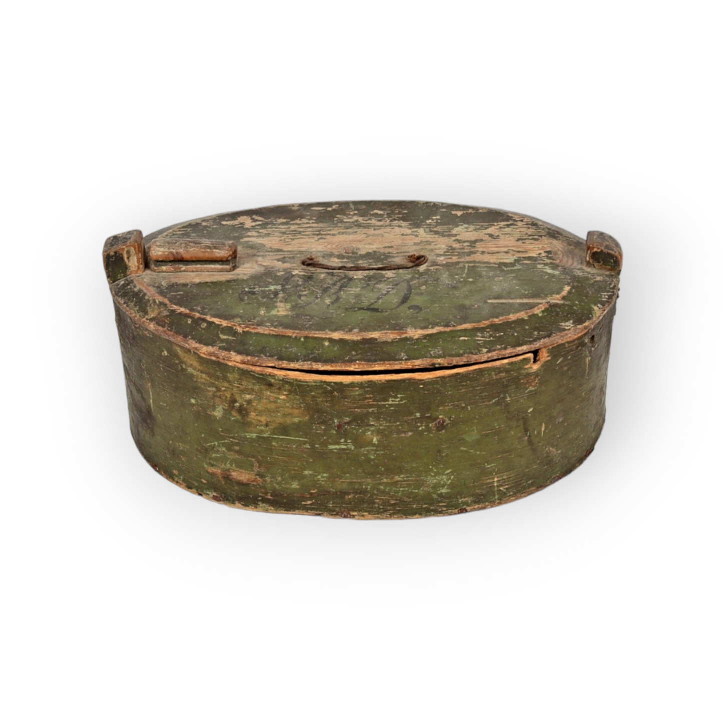 Early 19th-century Scandinavian Antique Bentwood Box In Original Green Paint