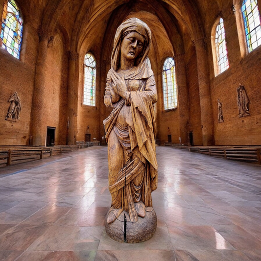 Large & Impressive Late 16th-century Antique Carved Wooden Sculpture Of Our Lady Of Sorrows / The Virgin Mary