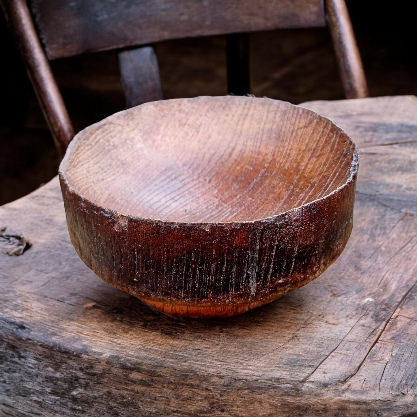 Rare 18th Century, Sussex Farmhouse-Made, English Antique Treen / Antique Elm Eating Bowl, Circa 1750-1800