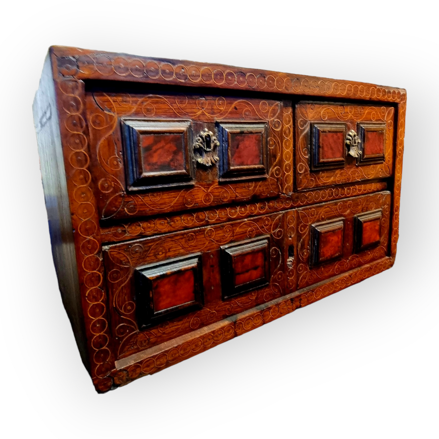 A Superb 17th-Century Spanish Antique Collectors Cabinet / Bargueno of Diminutive Proportions