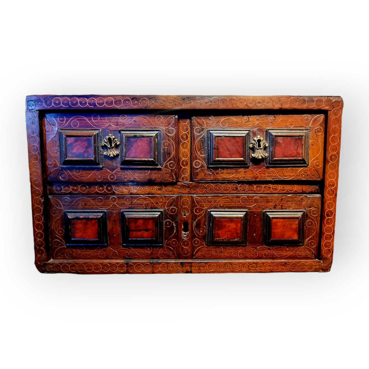 A Superb 17th-Century Spanish Antique Collectors Cabinet / Bargueno of Diminutive Proportions