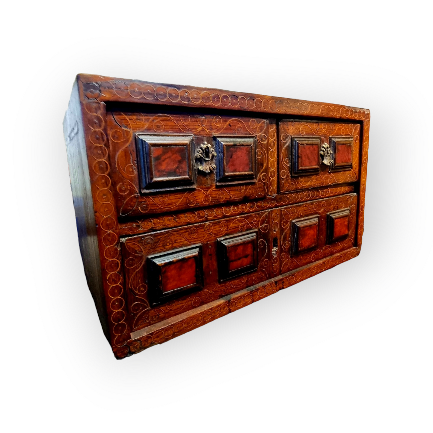 A Superb 17th-Century Spanish Antique Collectors Cabinet / Bargueno of Diminutive Proportions