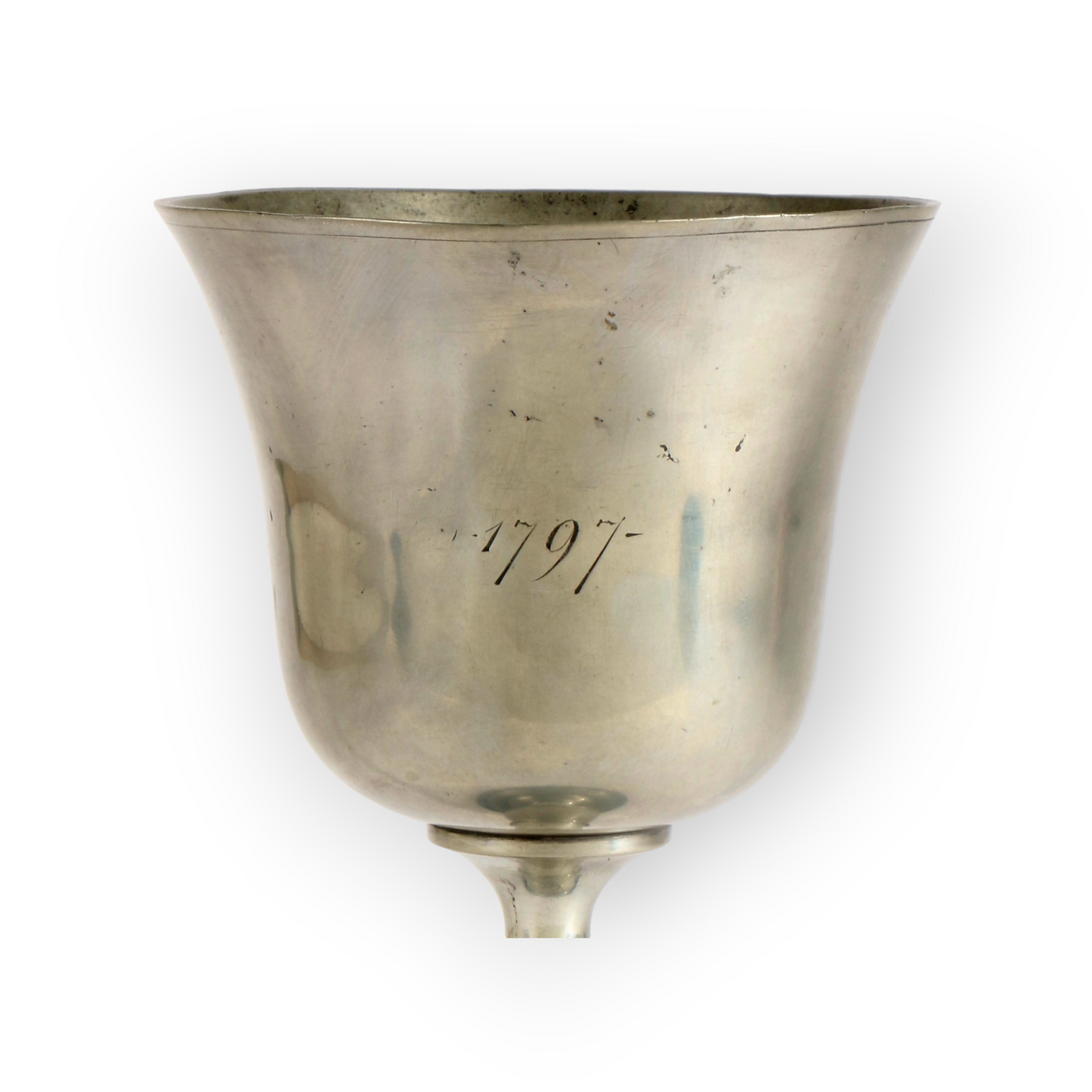 A Large 18th Century, George III Period, English Antique Pewter Communion Cup / Goblet, Dated 1797