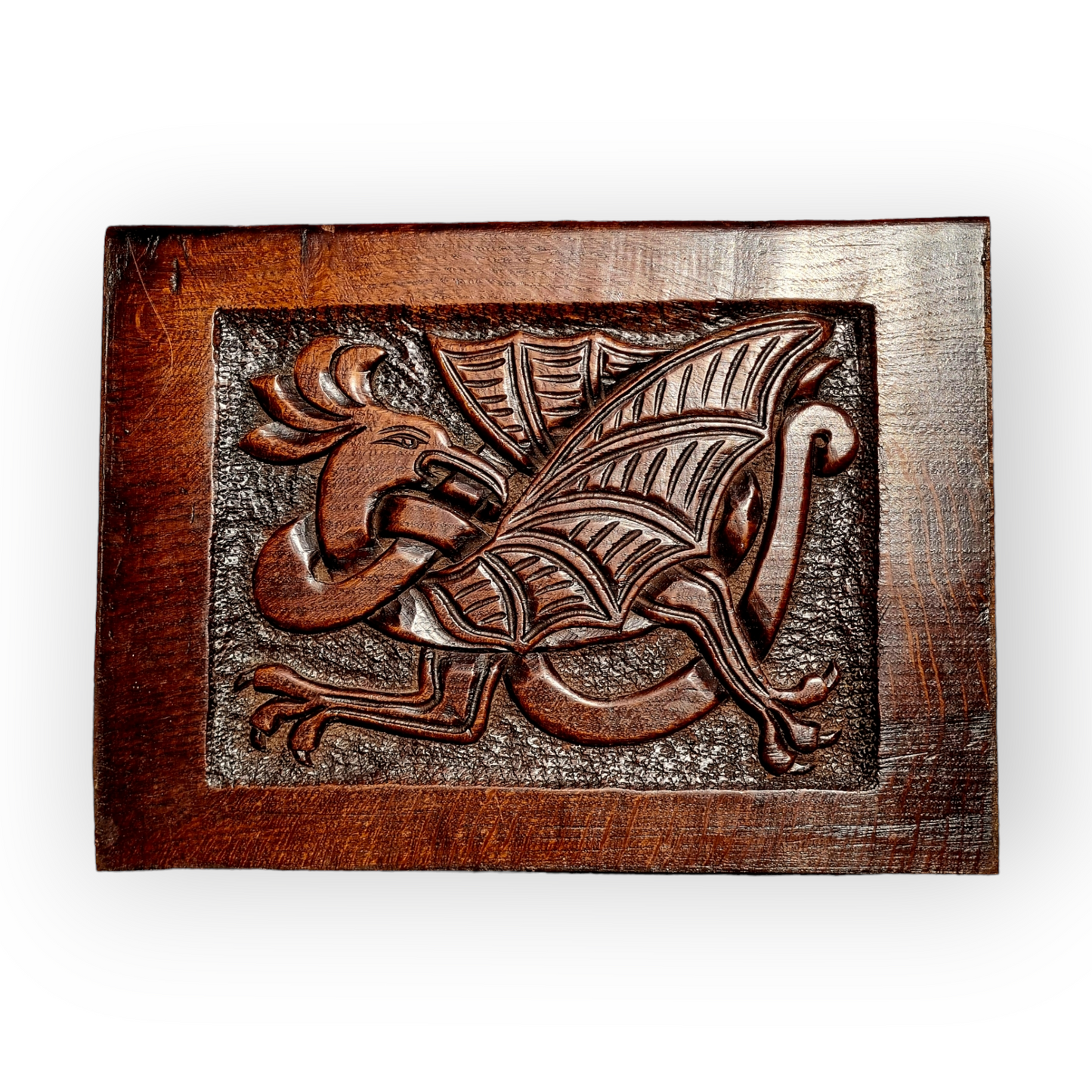 A 17th Century, Charles II Period, English Antique Carved Oak Panel Depicting A Cockatrice, circa 1680