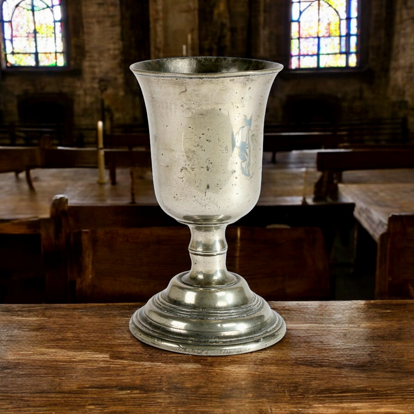 An 18th Century, George III Period, English Antique Pewter Communion Cup / Goblet, circa 1780