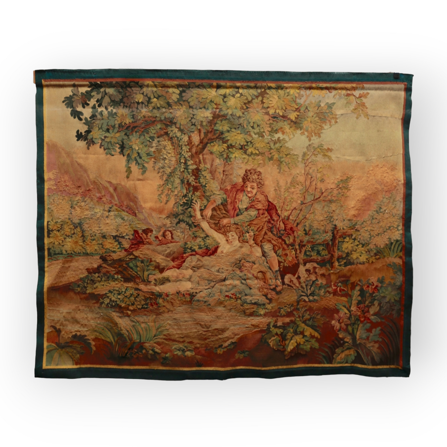 An 18th-Century French Antique Aubusson Tapestry Possibly Depicting An Allegory Of Carnal Love - A Man Tied To A Tree by Eros