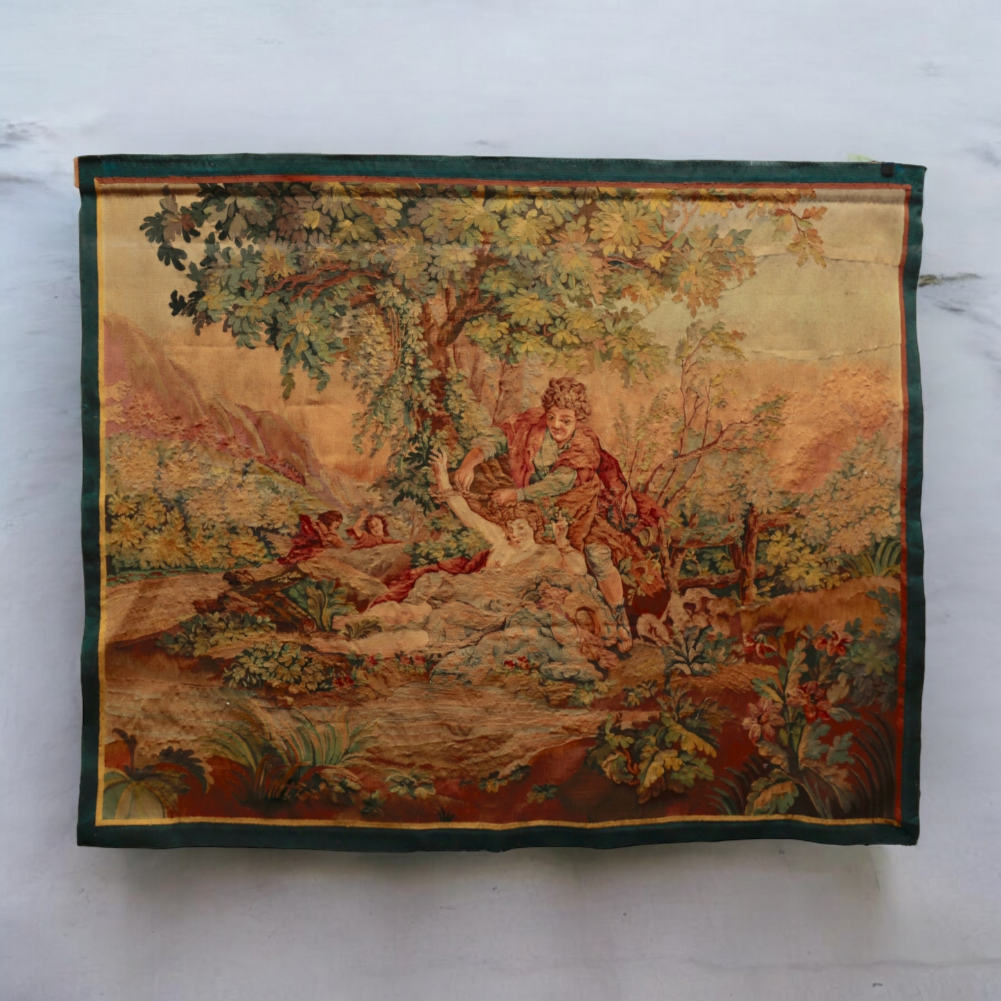 An 18th-Century French Antique Aubusson Tapestry Possibly Depicting An Allegory Of Carnal Love - A Man Tied To A Tree by Eros