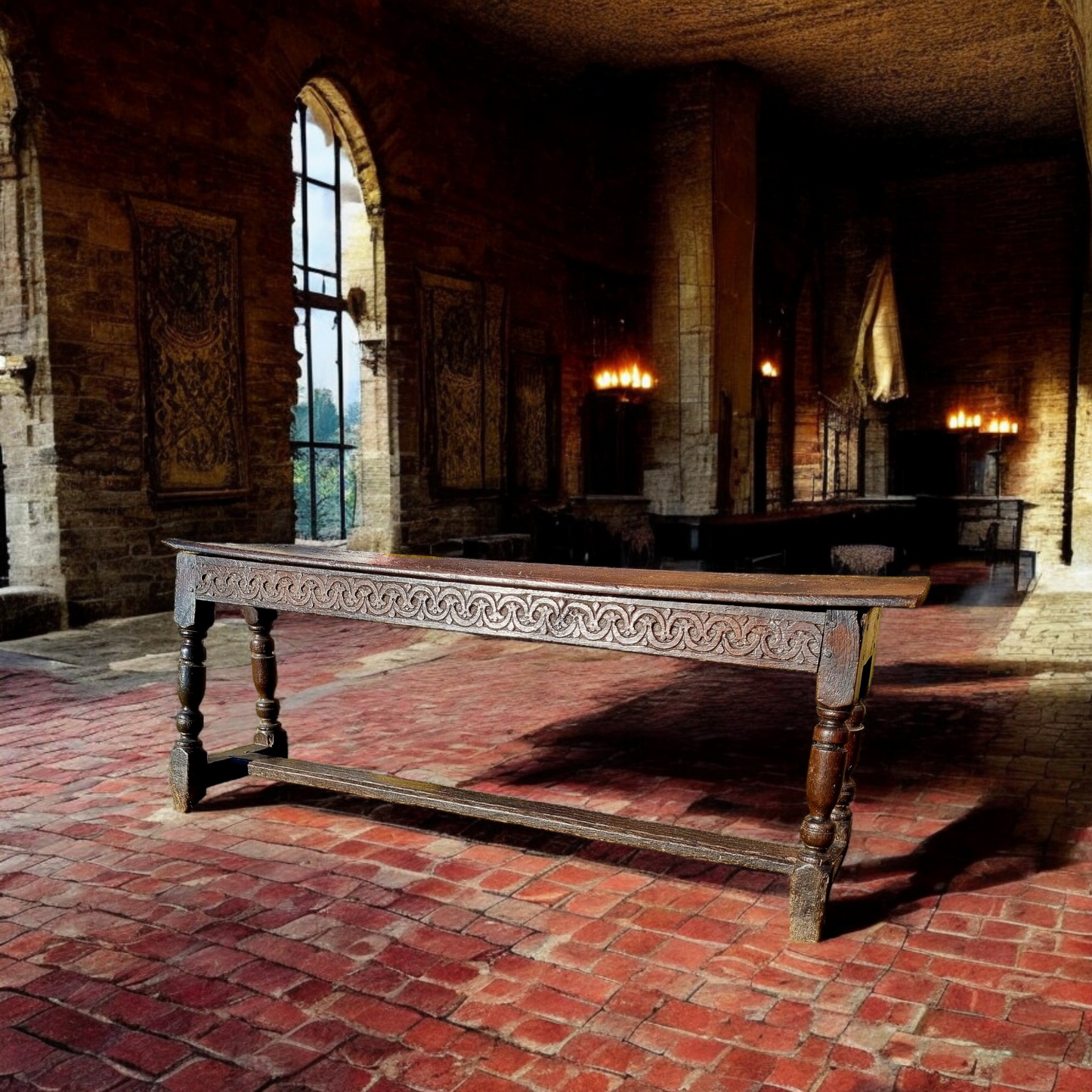 Early 17th Century English Antique Joined Oak Form / Elongated Bench