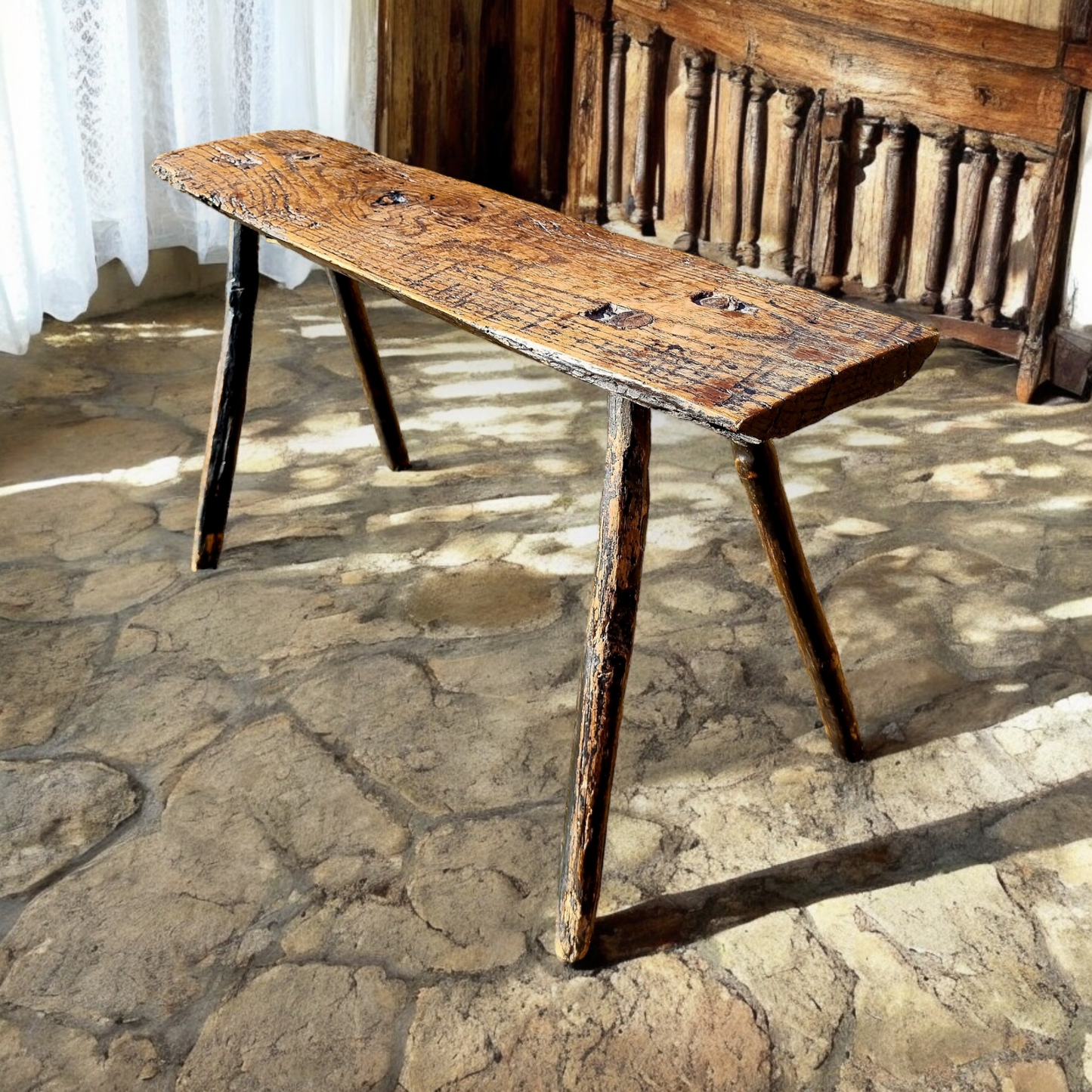 Late 18th-century Primitive English Antique Pig Bench