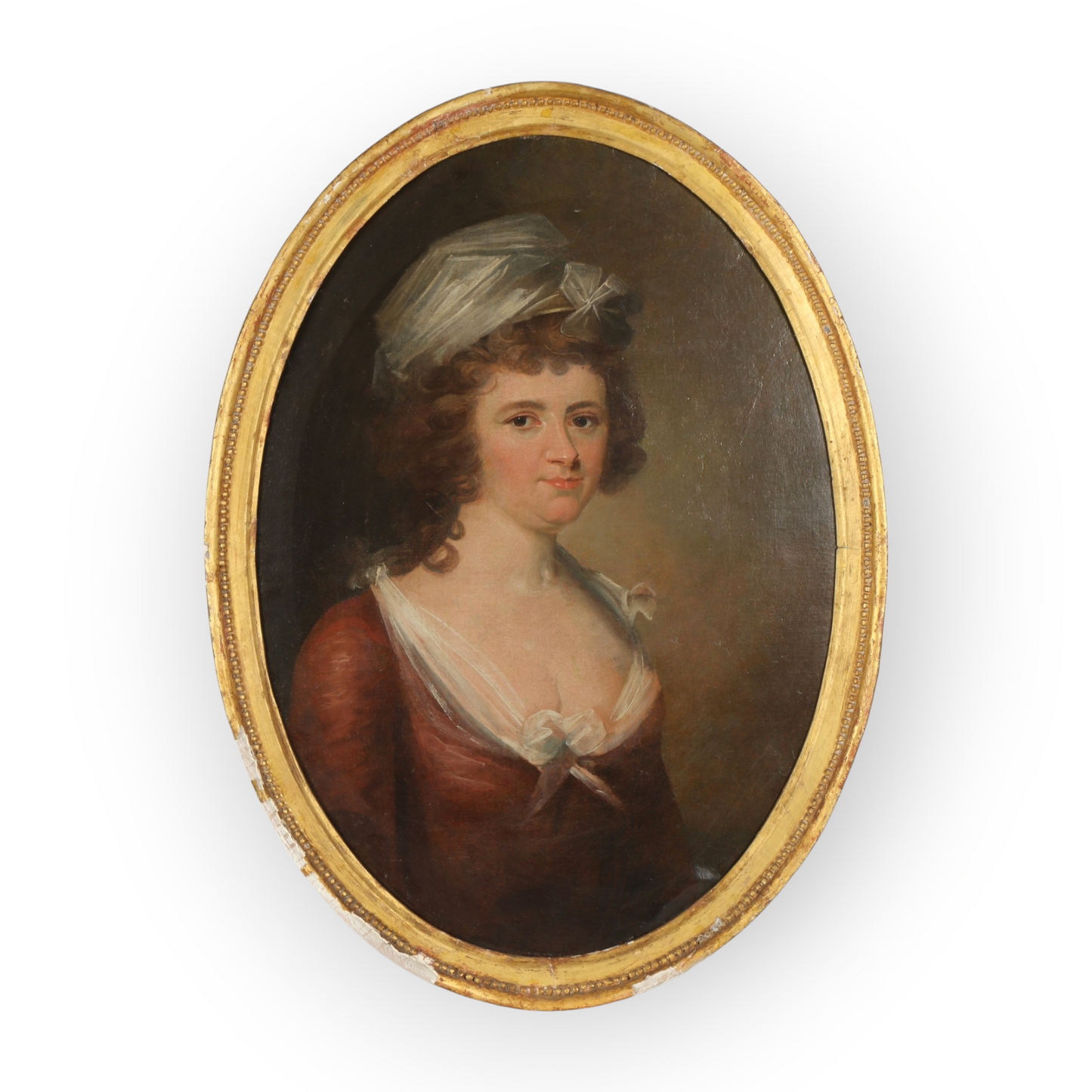 18th-Century English School Antique Oil On Canvas Portrait Painting Of A Lady