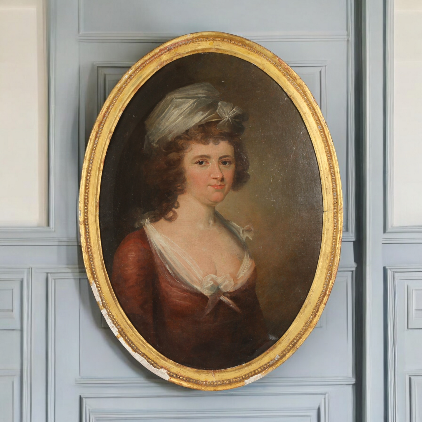 18th-Century English School Antique Oil On Canvas Portrait Painting Of A Lady