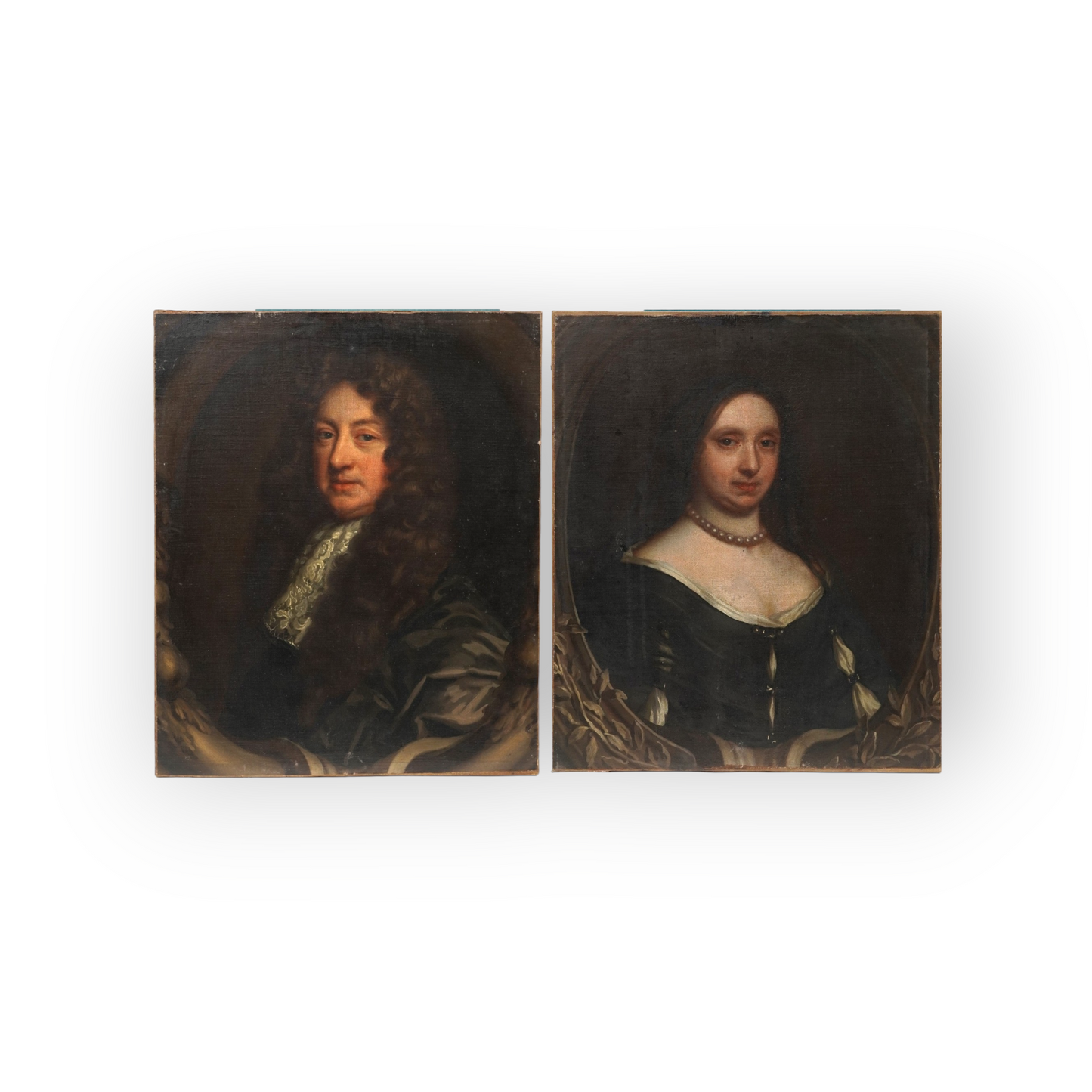 Follower of Sir Peter Lely (1618 - 1680) - A Pair Of 17th-century English School Antique Oil On Canvas Portrait Paintings Of Sir Thomas Craven & Lady Margaret Craven