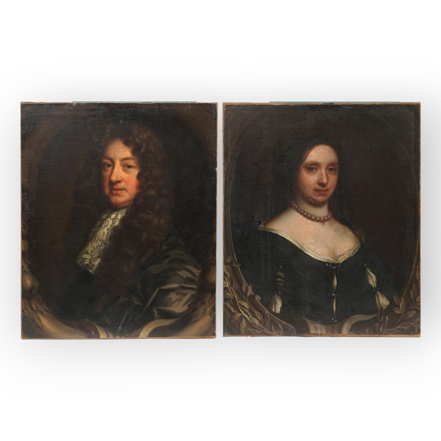 Follower of Sir Peter Lely (1618 - 1680) - A Pair Of 17th-century English School Antique Oil On Canvas Portrait Paintings Of Sir Thomas Craven & Lady Margaret Craven