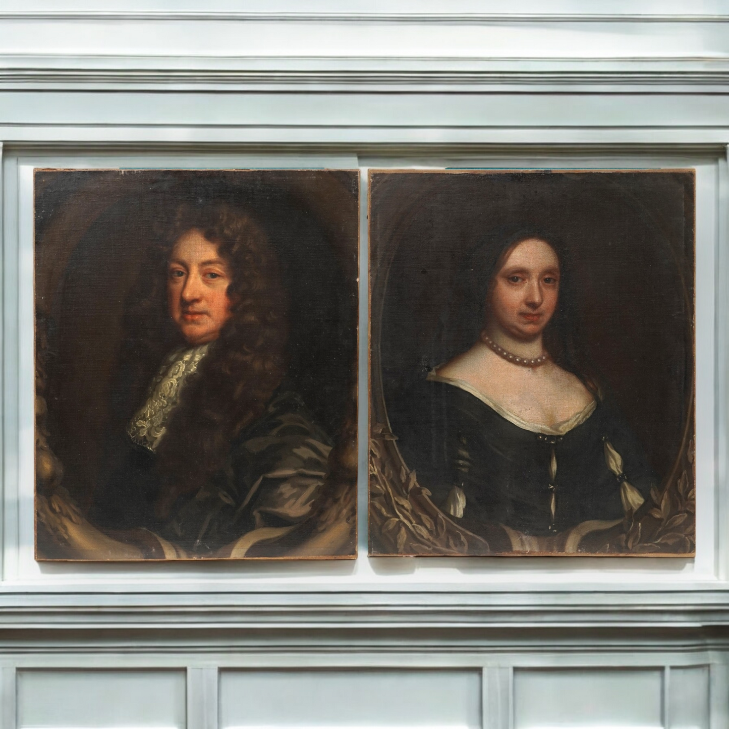 Follower of Sir Peter Lely (1618 - 1680) - A Pair Of 17th-century English School Antique Oil On Canvas Portrait Paintings Of Sir Thomas Craven & Lady Margaret Craven