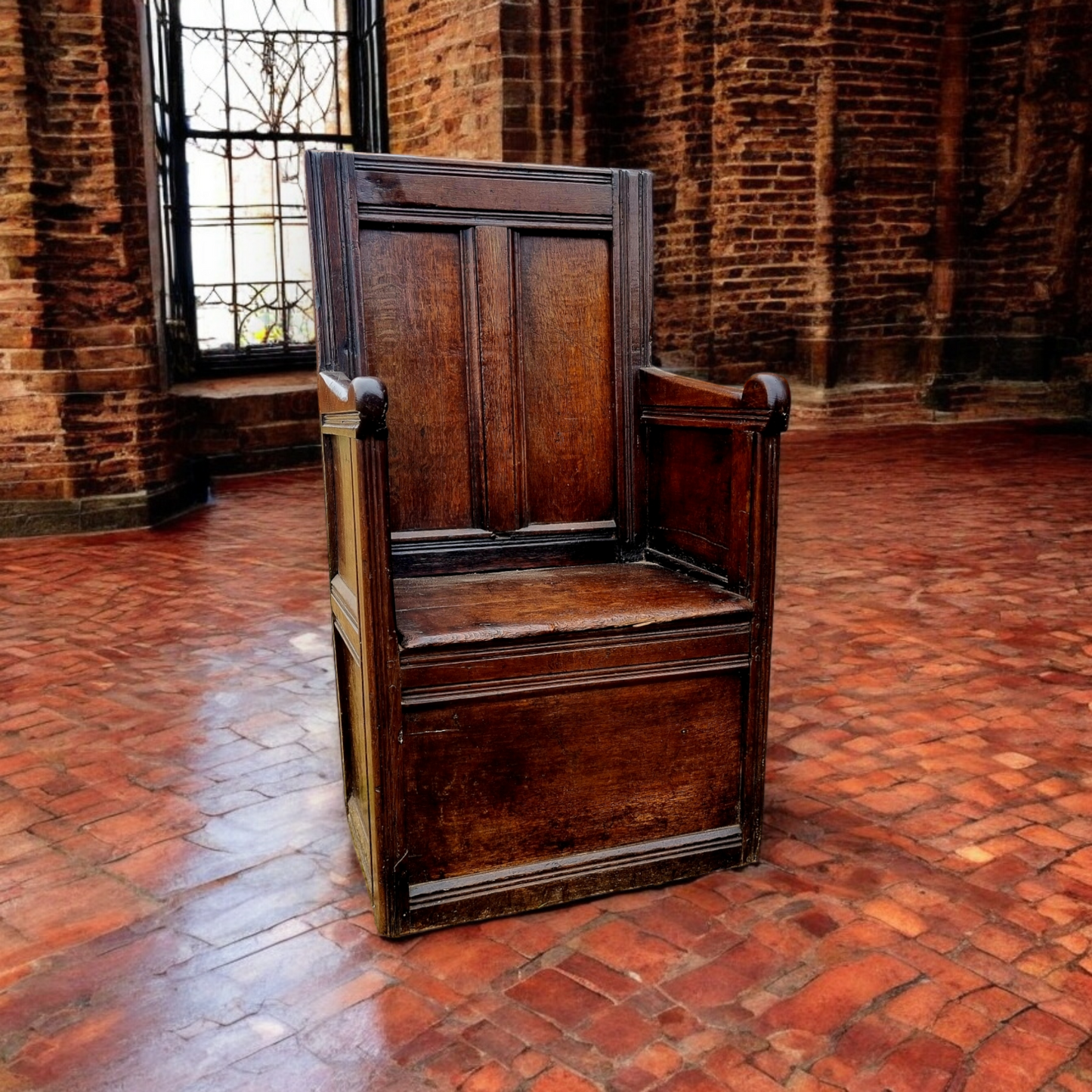 Mid 16th-century Henry VIII Period English Antique Oak Enclosed Armchair, circa 1540