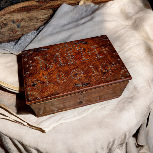 A Diminutive Early 19th-Century English/Dutch Antique Treen Box With Punchwork Decoration, Dated "1819"