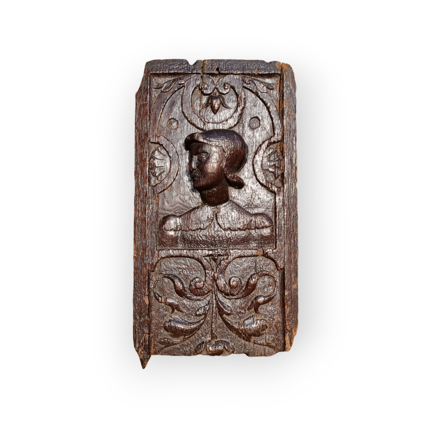 Mid 16th-Century French Antique Carved Oak Romayne Portrait Panel Of A Female