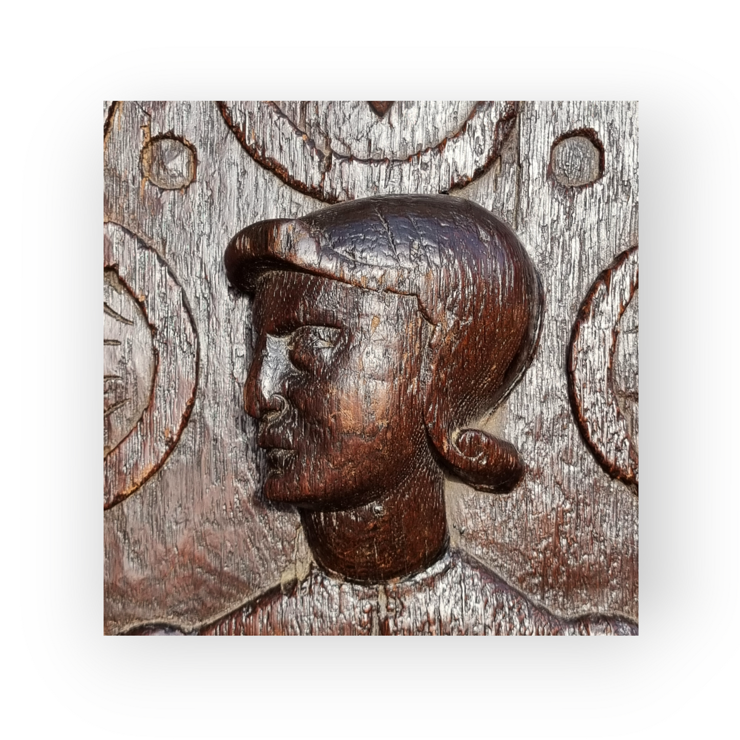 Mid 16th-Century French Antique Carved Oak Romayne Portrait Panel Of A Female