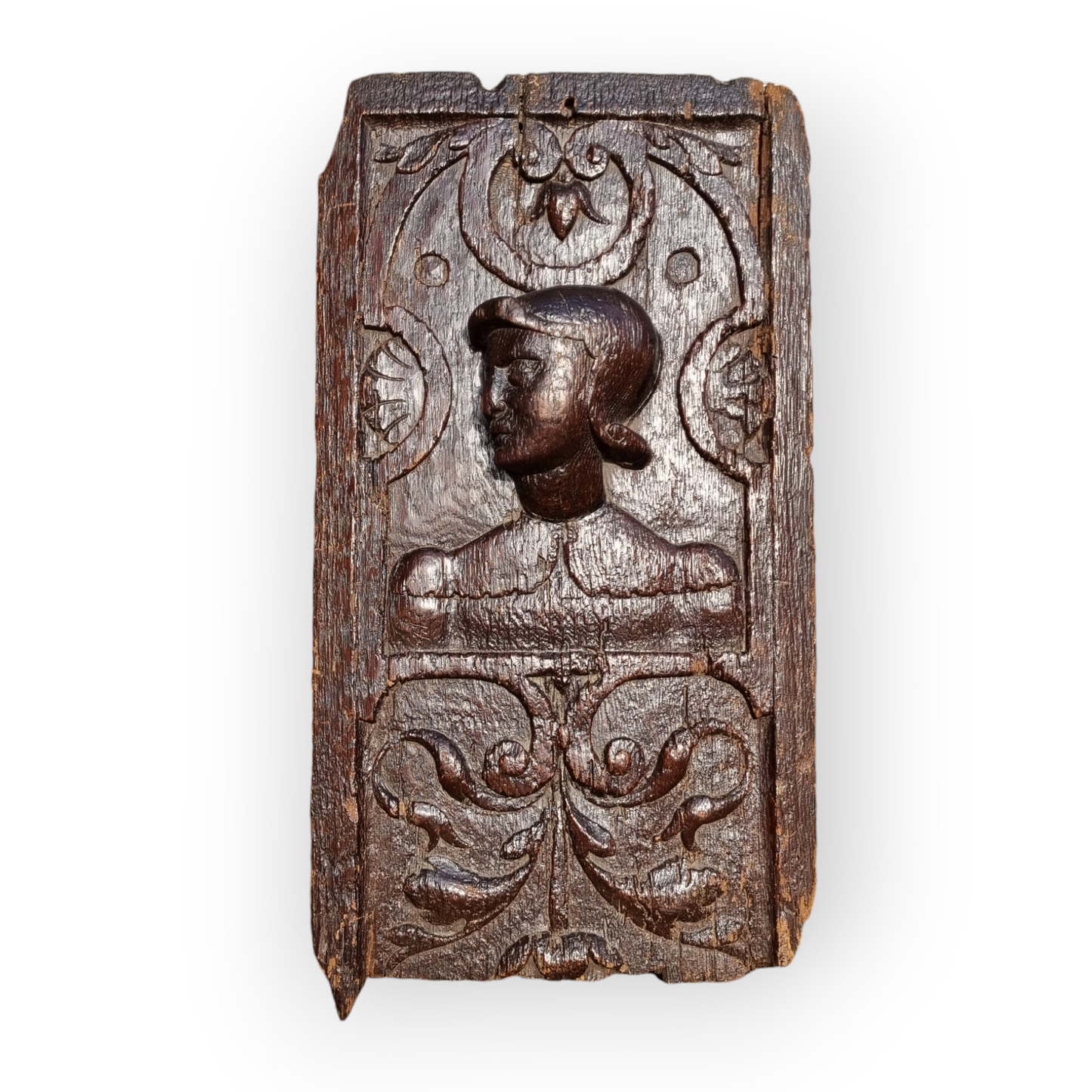 Mid 16th-Century French Antique Carved Oak Romayne Portrait Panel Of A Female