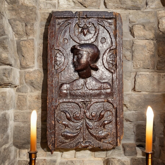 Mid 16th-Century French Antique Carved Oak Romayne Portrait Panel Of A Female