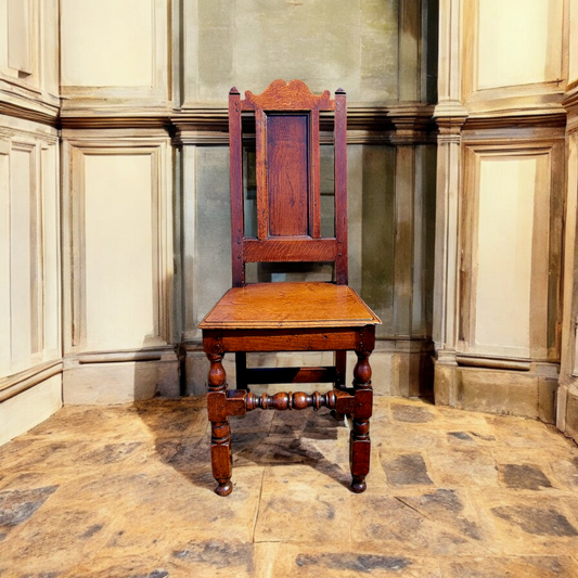 17th Century English Antique Oak Back Stool / Chair