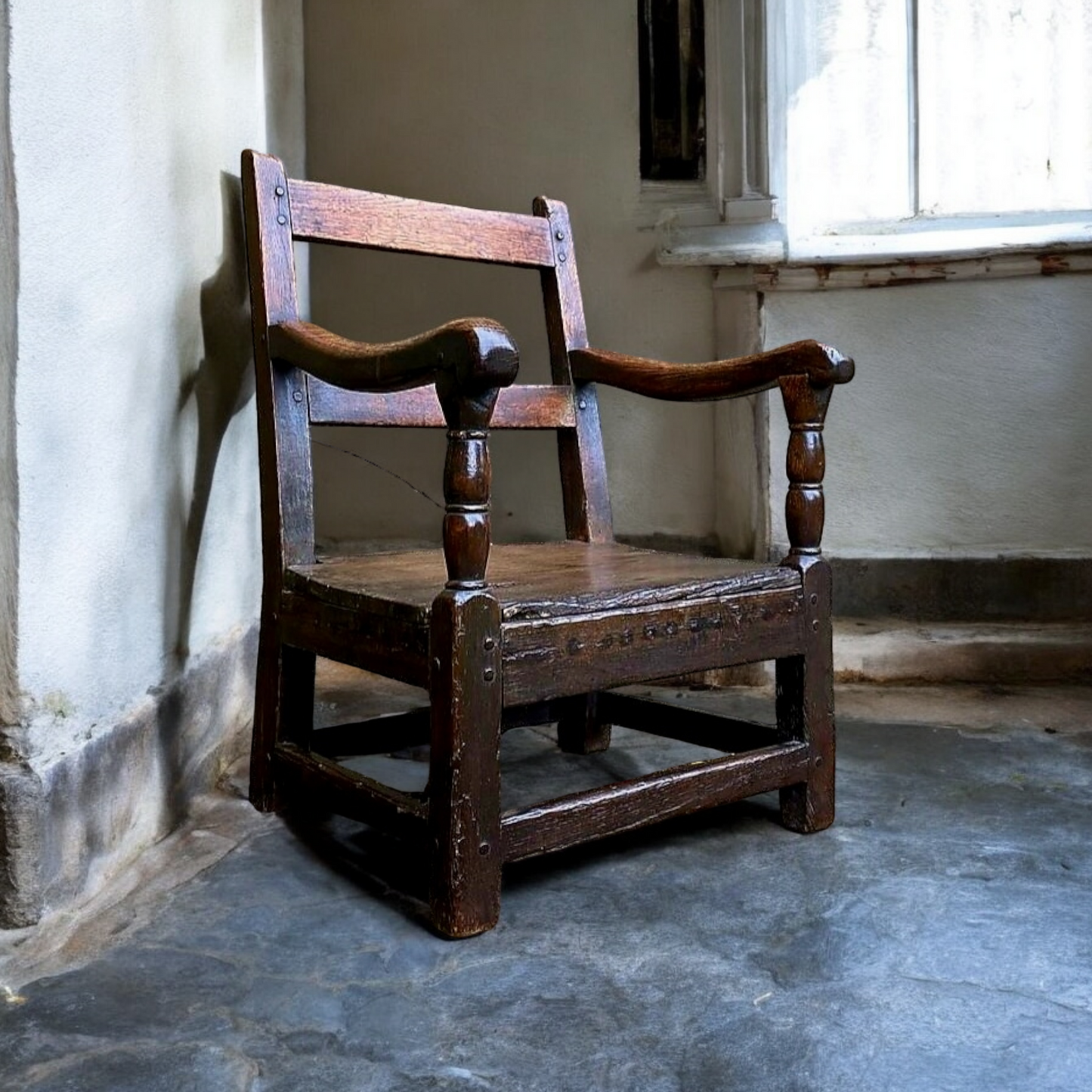 Diminutive Early 18th-Century Welsh Antique Oak Child's Armchair