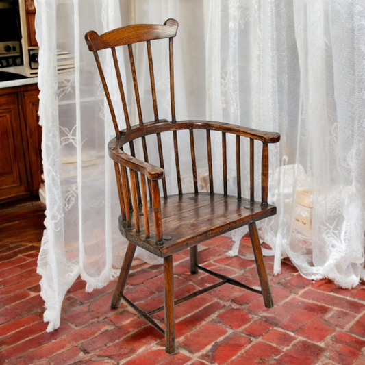 Late 18th-Century Primitive English Ash & Elm Antique Comb-back Windsor Armchair