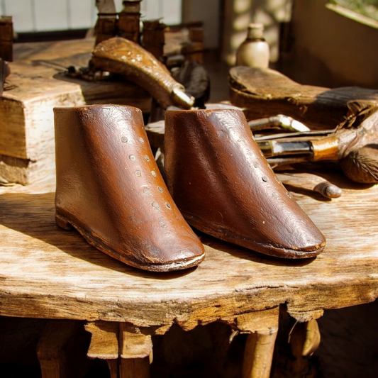 Antique Folk Art - A Primitive Mid 19th-Century English Antique Treen Love Token In The Form of Children's Boots