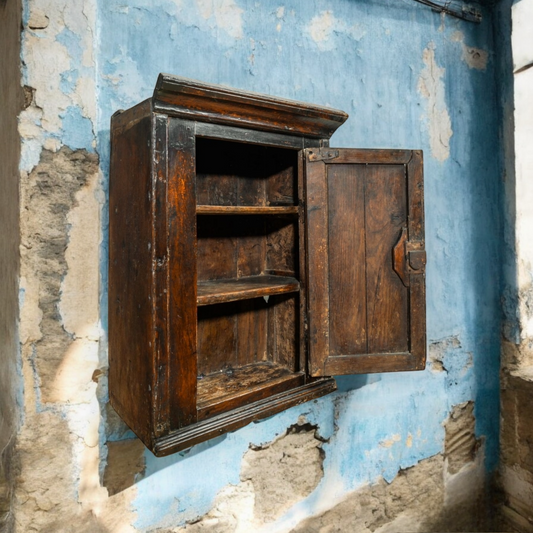 A Well-Patinated Early 18th-Century English/Welsh Antique Oak Food Cupboard