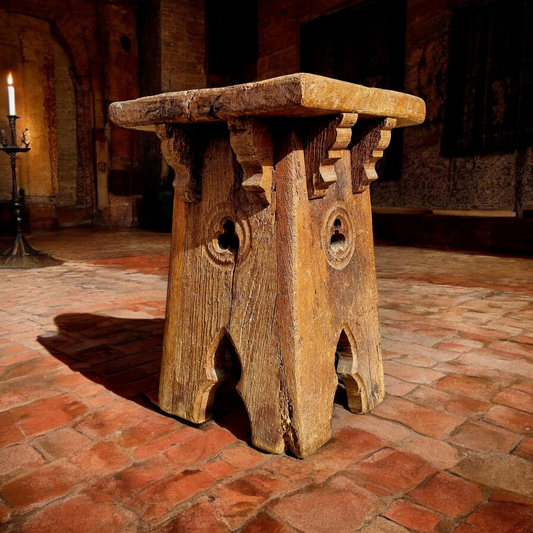 Late 15thC / Early 16thC Gothic Antique Oak Boarded Stool