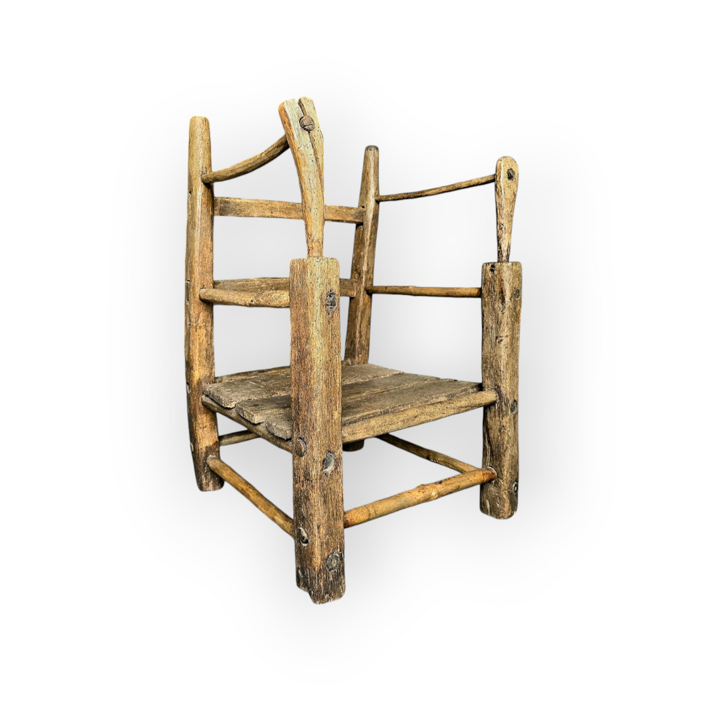 An 18th-Century Rustic, Primitively-Made, Antique "Hedge Chair" Constructed As An Armchair