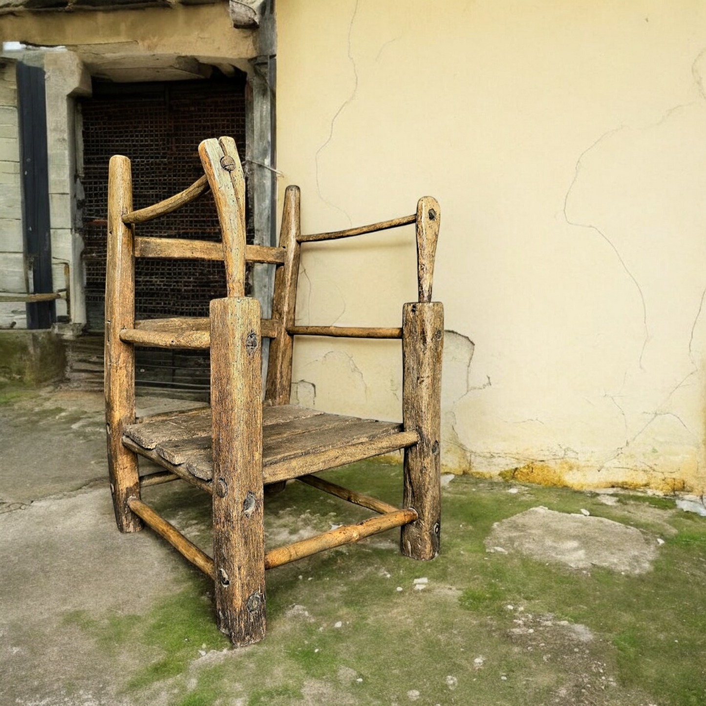 An 18th-Century Rustic, Primitively-Made, Antique "Hedge Chair" Constructed As An Armchair