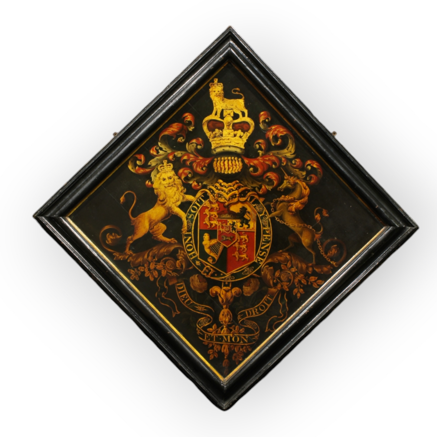 Very Large 18th-Century English Antique Armorial Hatchment / Coat Of Arms