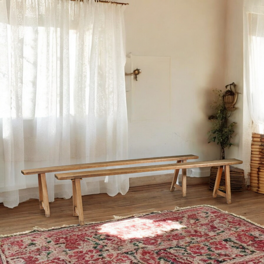 Pair of Late 18th-Century Antique Fruitwood Benches of Elongated Form