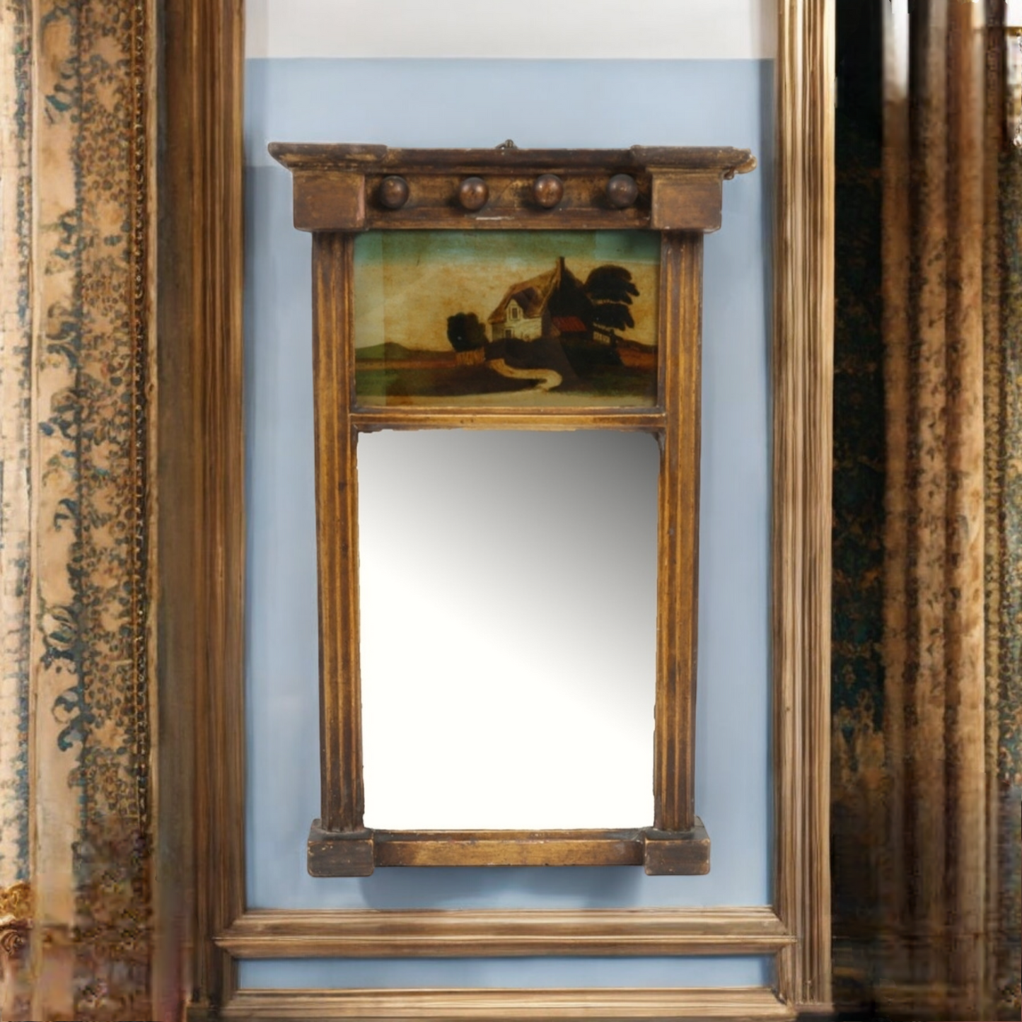 Early 19th-Century English Antique Pier Mirror With Original Glass Plate