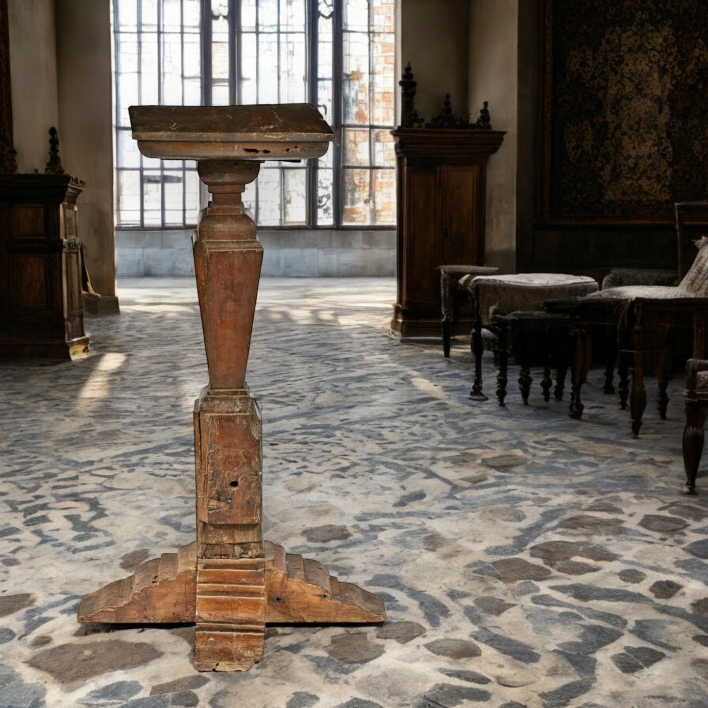 16th-Century Antique Oak Torchere / Candle Stand