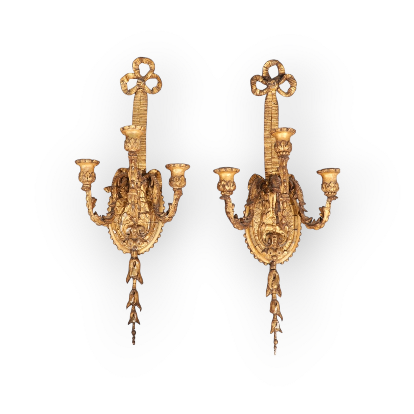 Pair of 18th-Century Antique Giltwood Pendant Candle Sconces In Original Country House Condition