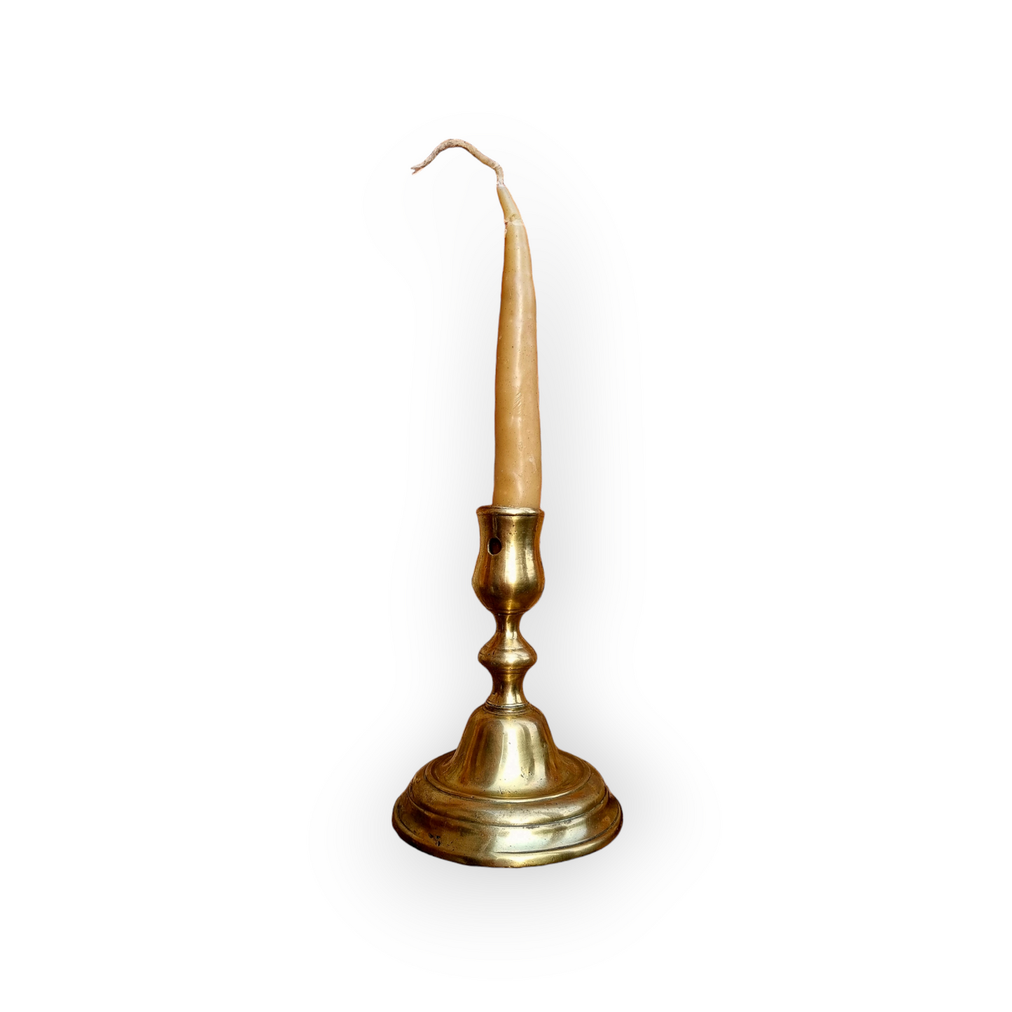 Early 18th-Century Antique Brass Candlestick of Squat Form, circa 1720