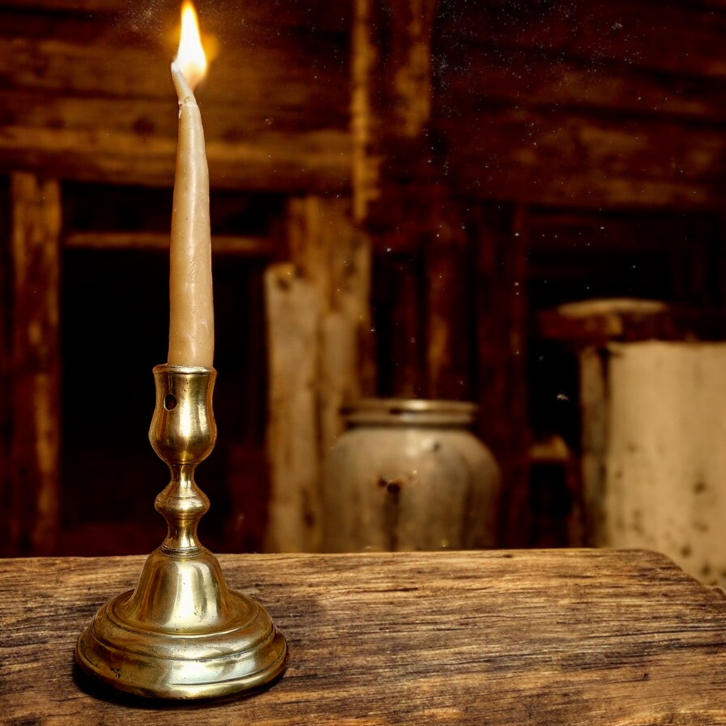 Early 18th-Century Antique Brass Candlestick of Squat Form, circa 1720