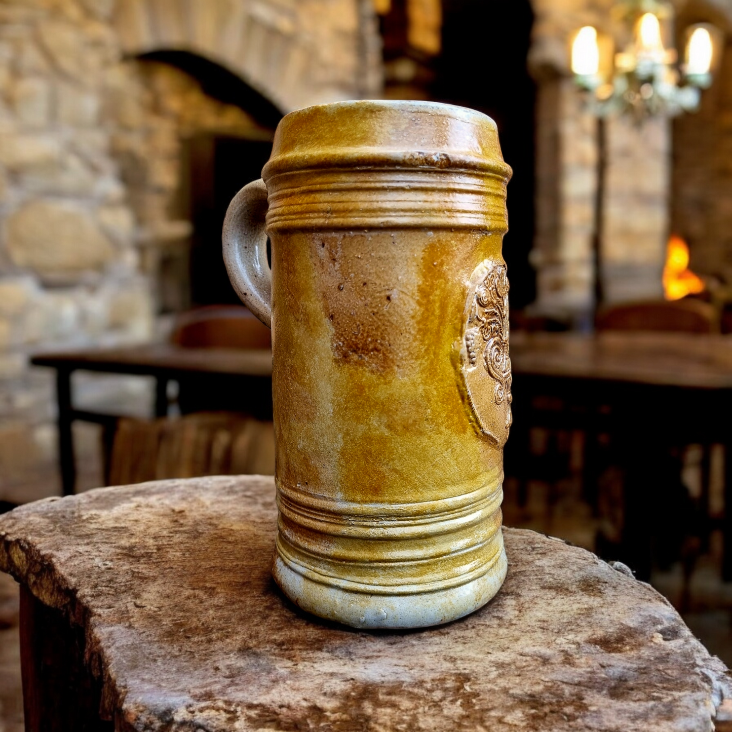 Mid-16th Century German Antique Stoneware / Raerenware Beer Stein or Tankard, circa 1550-1580