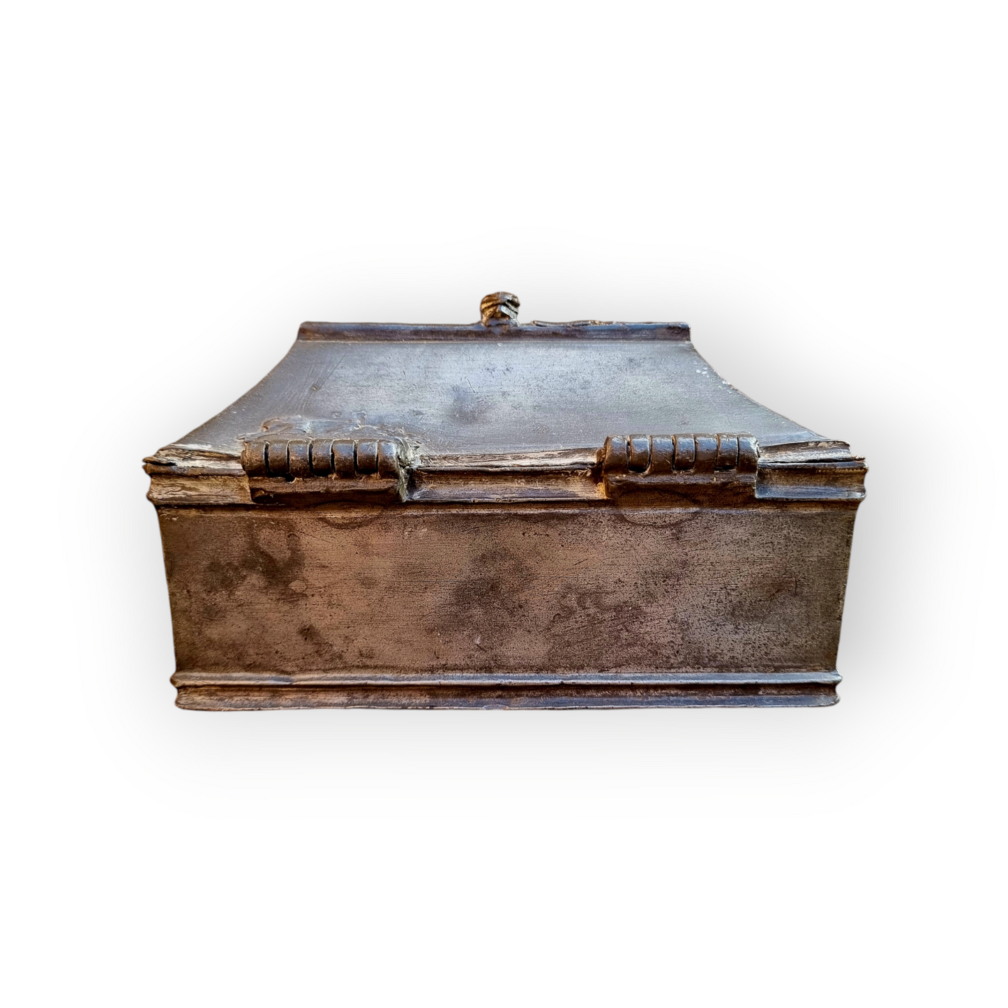 Diminutive 17th Century Antique Lead Table Casket Used For Sacramental Holy Oils