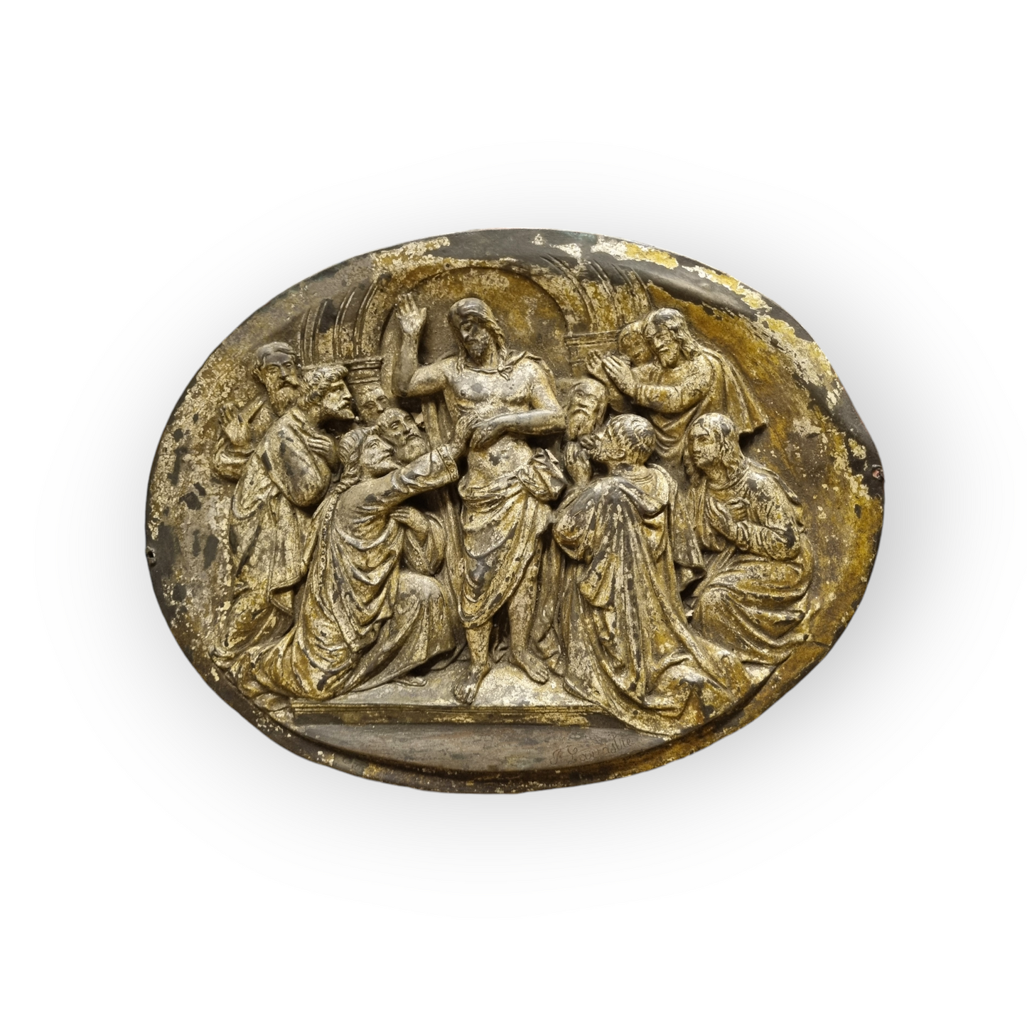 Early 19th-Century Continental Antique Silver-Gilt Metal Plaque With A Depiction of The Incredulity of Saint Thomas