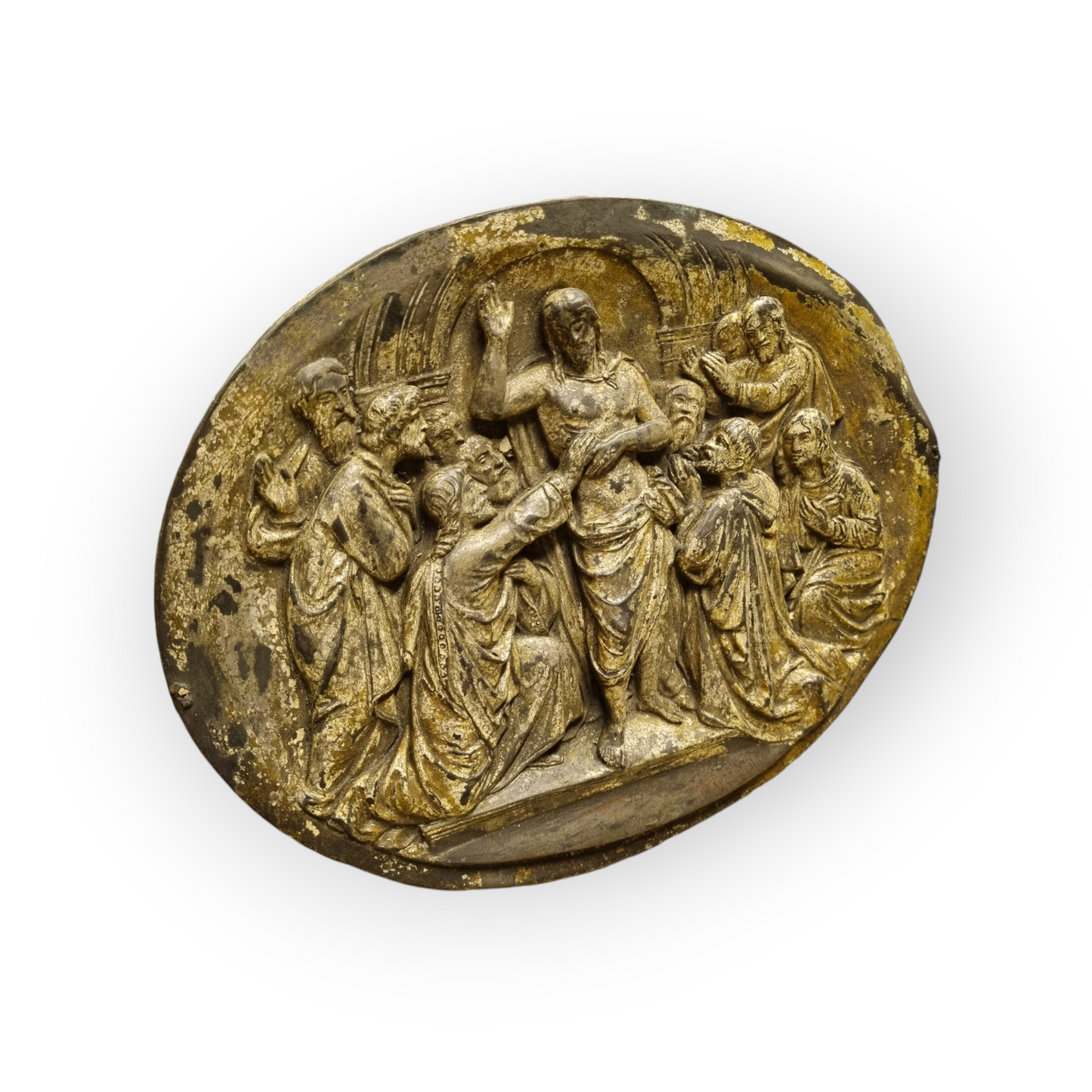 Early 19th-Century Continental Antique Silver-Gilt Metal Plaque With A Depiction of The Incredulity of Saint Thomas