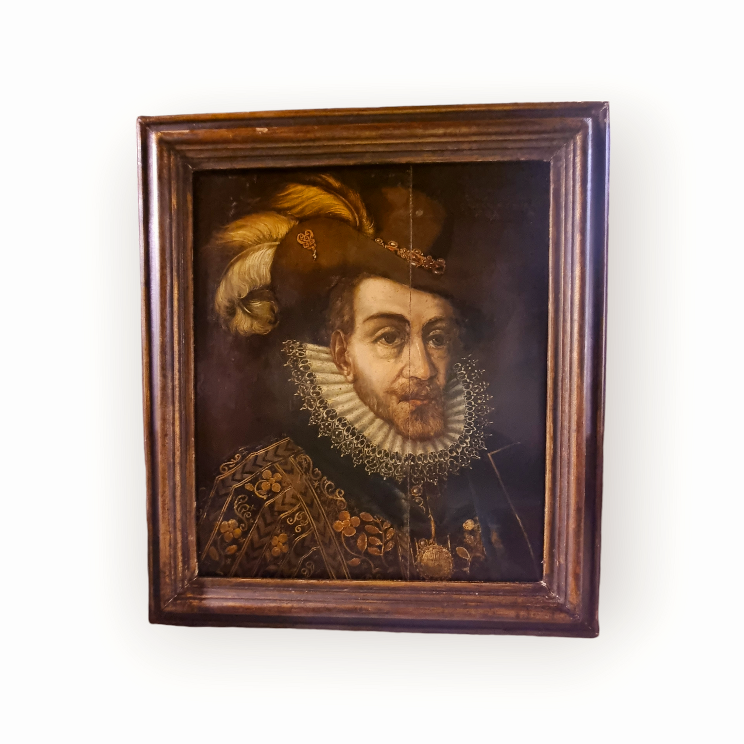 17th Century English School Antique Oil On Panel Portrait of King James I