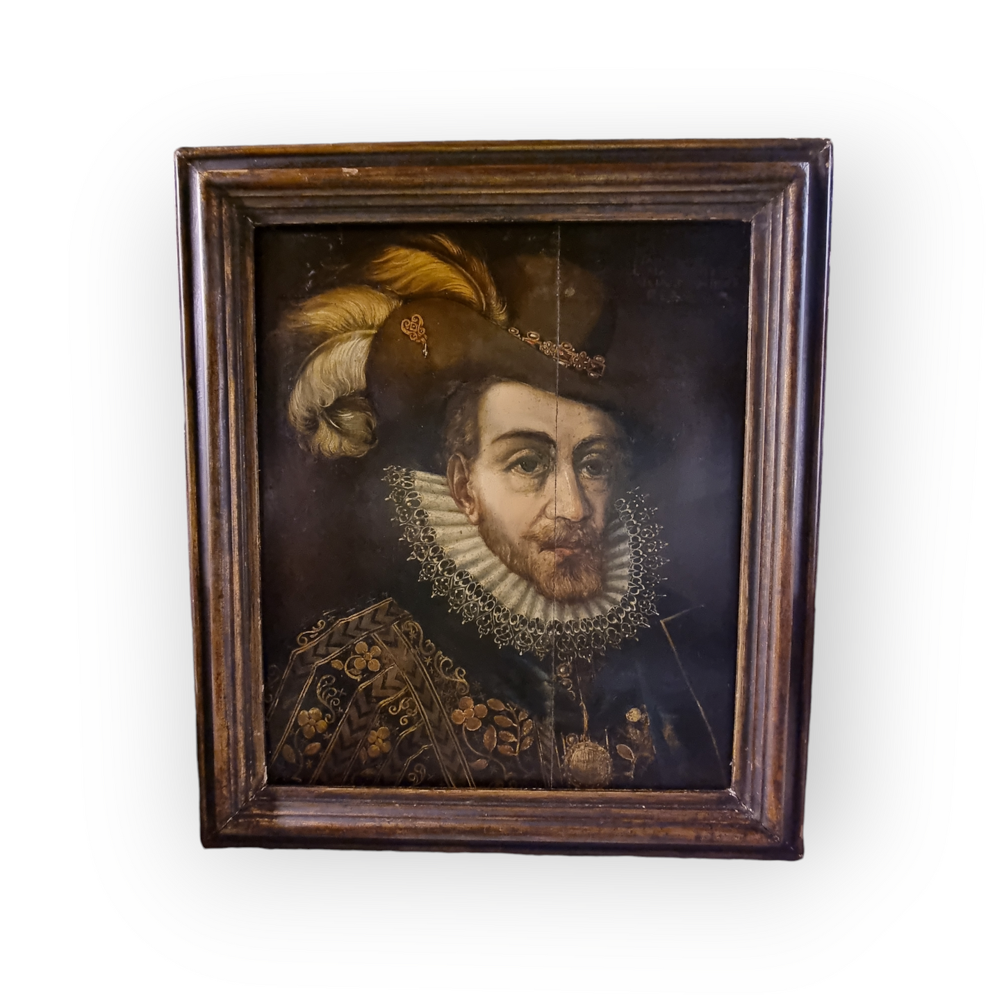 17th Century English School Antique Oil On Panel Portrait of King James I