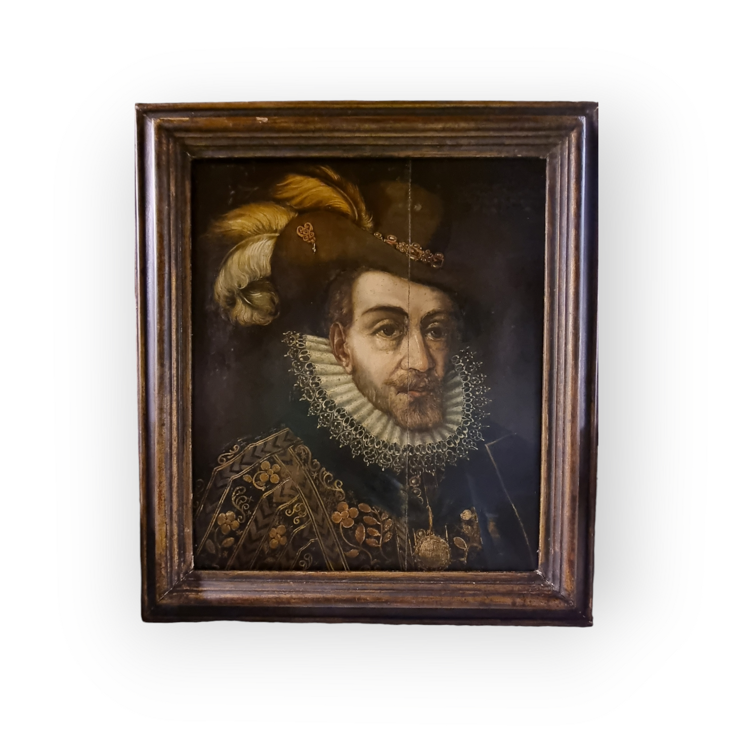 17th Century English School Antique Oil On Panel Portrait of King James I