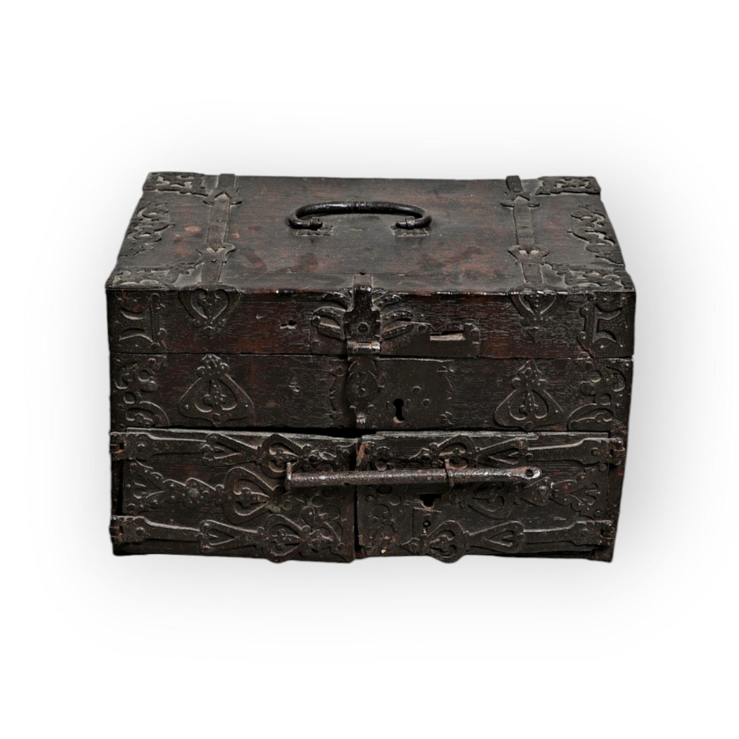 Early 17th-century Continental Antique Oak Strong Box With Iron Bindings