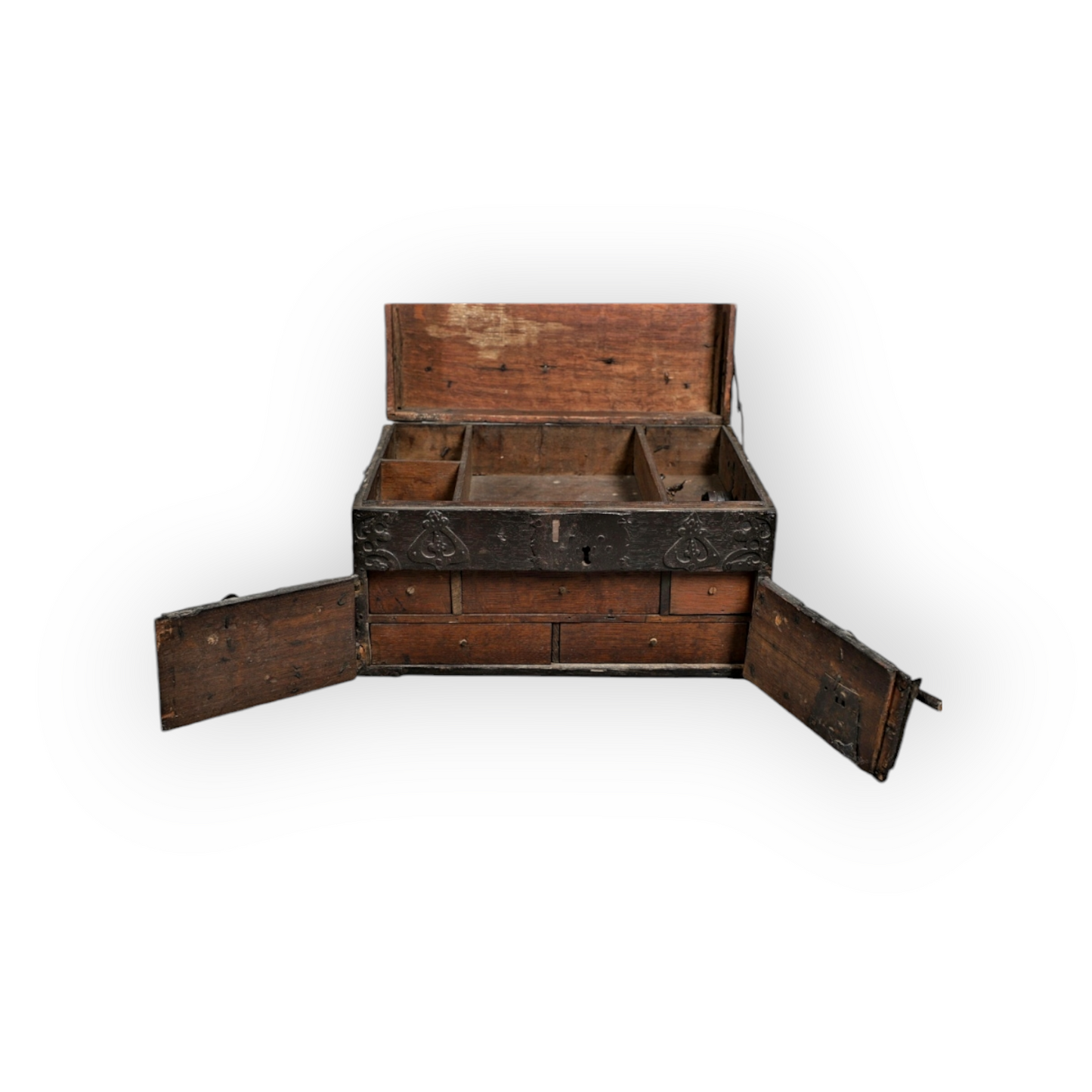 Early 17th-century Continental Antique Oak Strong Box With Iron Bindings